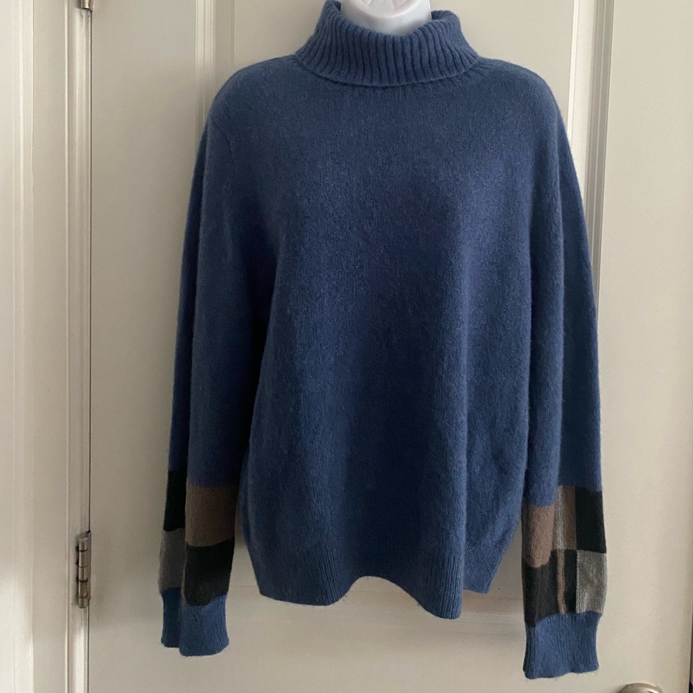 Anne Willi Turtleneck Cashmere Sweater Sz 3 Color Block Sleeve Office Business